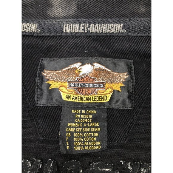 HARLEY Davidson womens black denim jacket sz XL Pockets, Zipper Arms, Embroidery - Picture 8 of 11